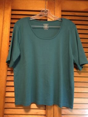 LL Bean Dark Teal Women's Short Sleeve T-Shirt Size XL-Pet 100% Cotton